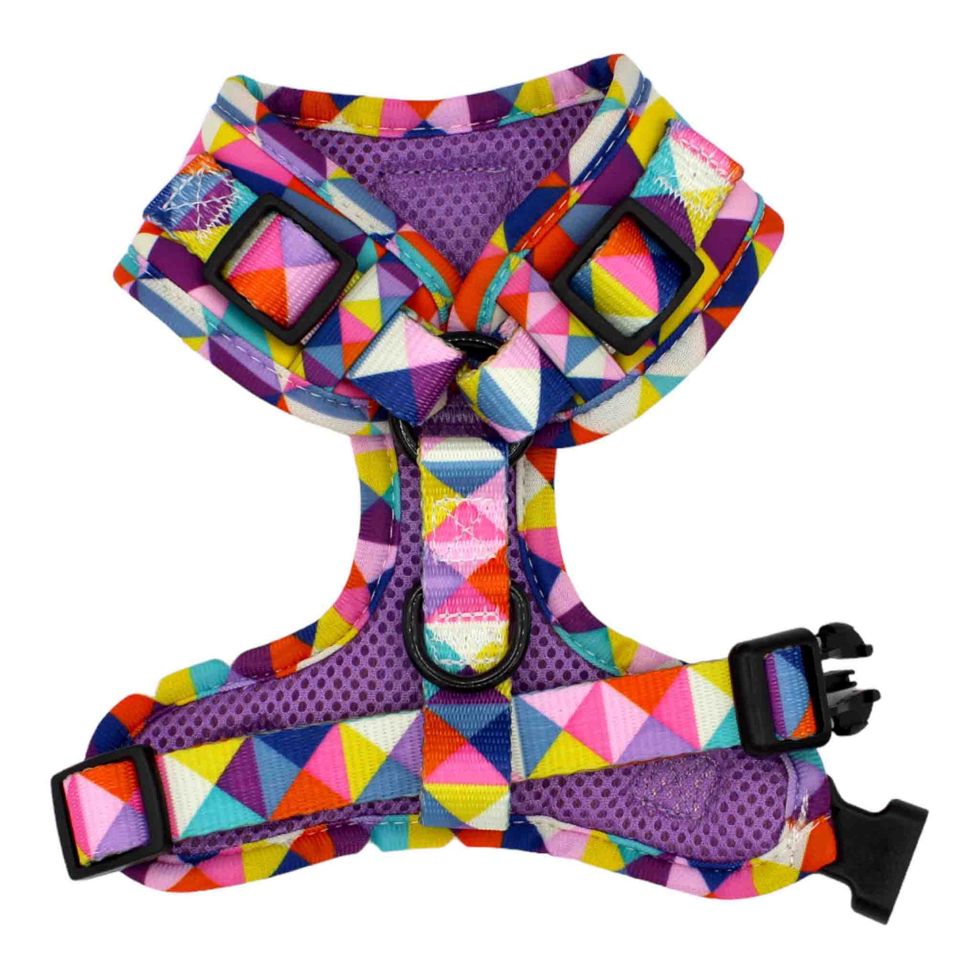 adjustable dog harness colourful geometric triangles