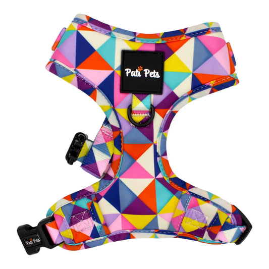 adjustable dog harness colourful geometric triangles