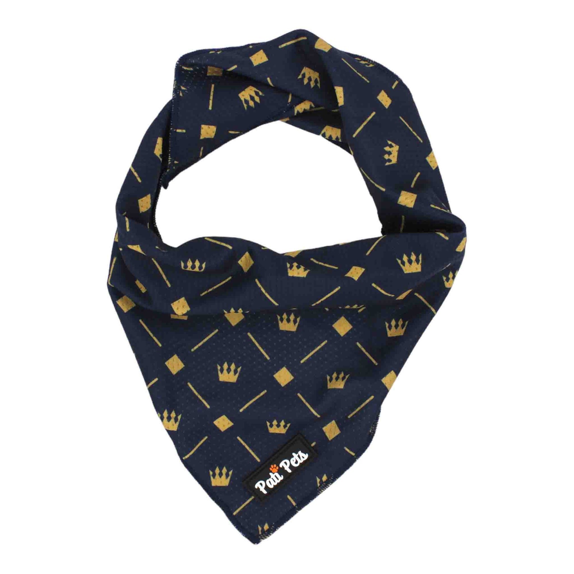 adjustable dog bandana midnight blue and beige with crowns and diamonds