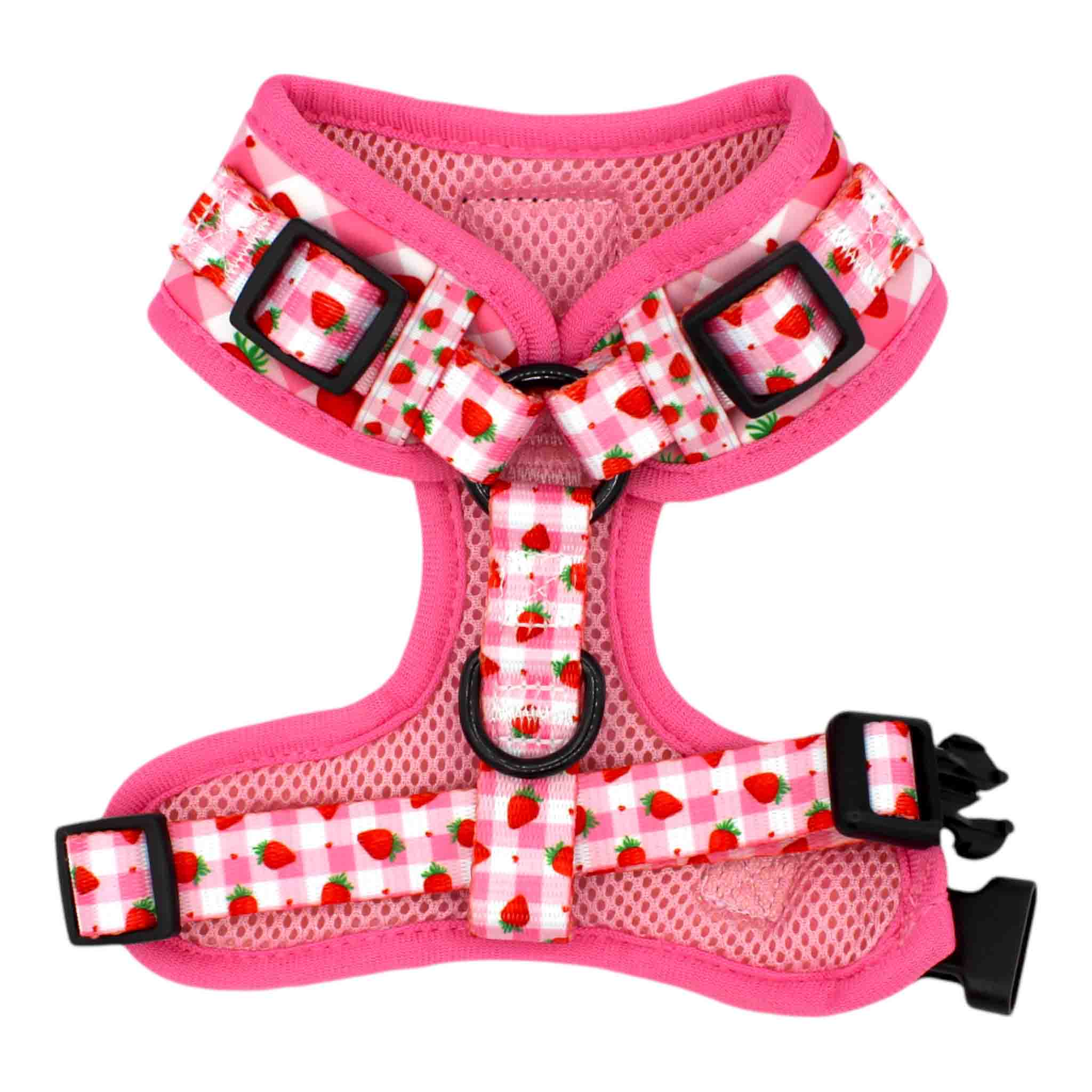 High-quality dog harnesses for comfort and safety with strawberries