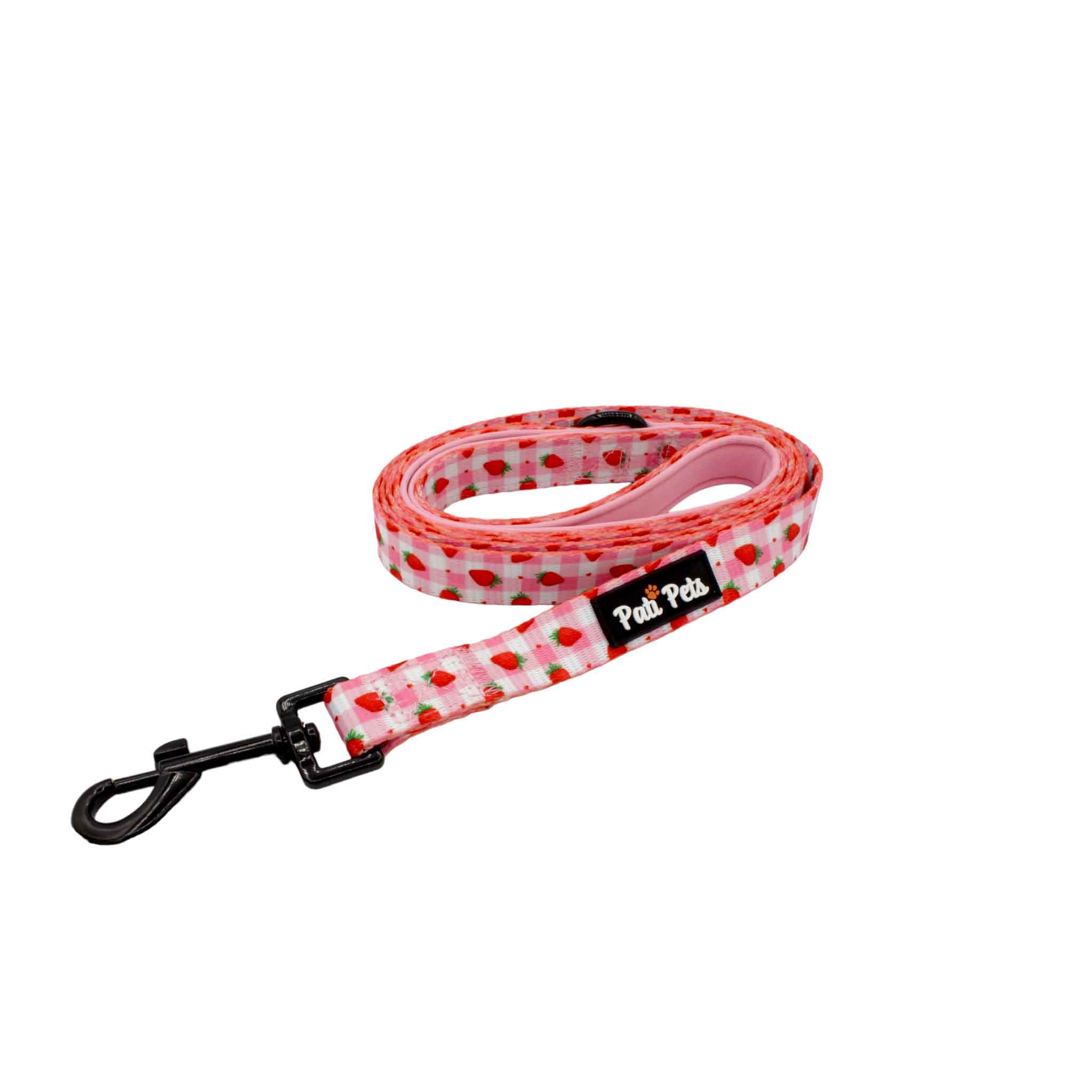  attachable dog leash pink and white with strawberries