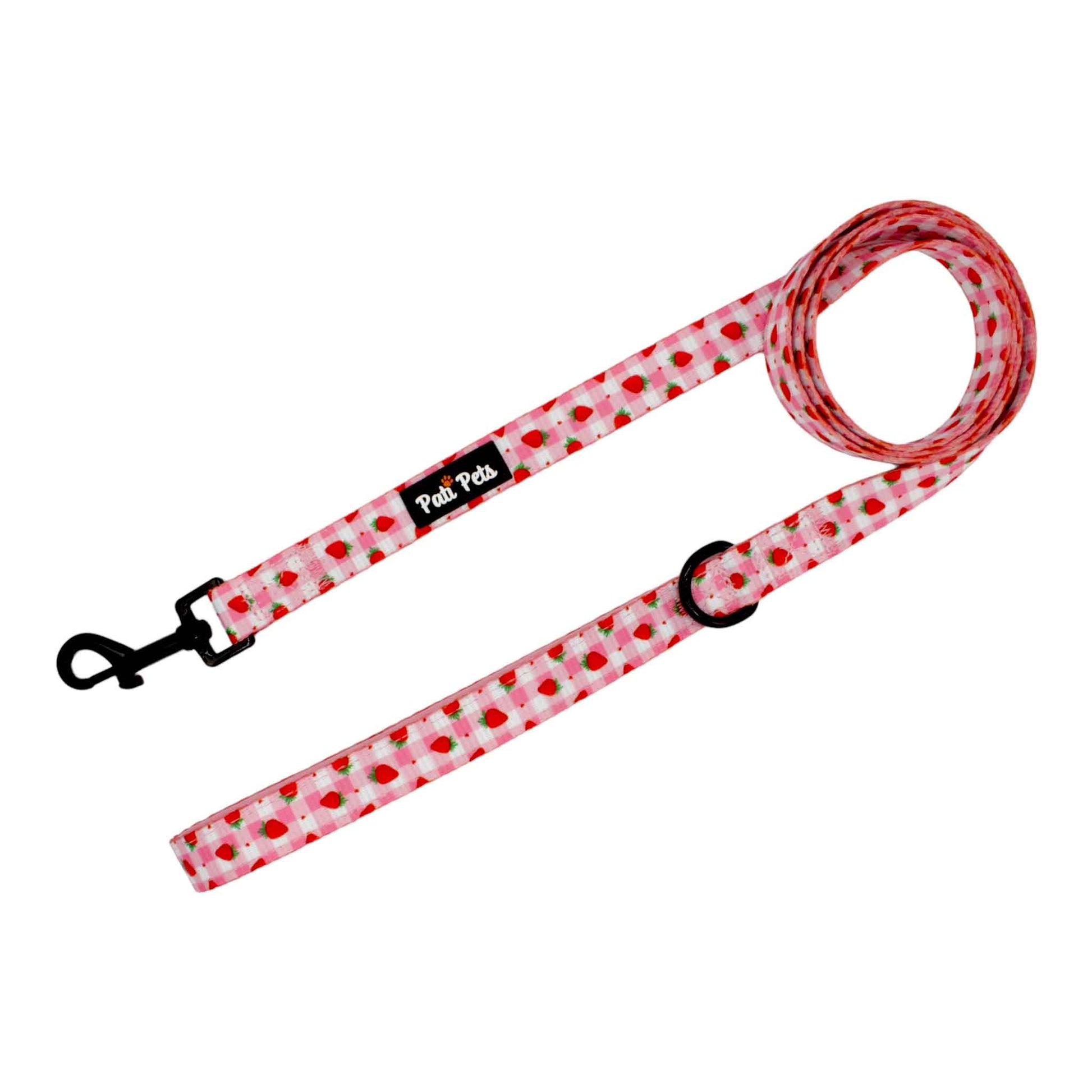  attachable dog leash pink and white with strawberries