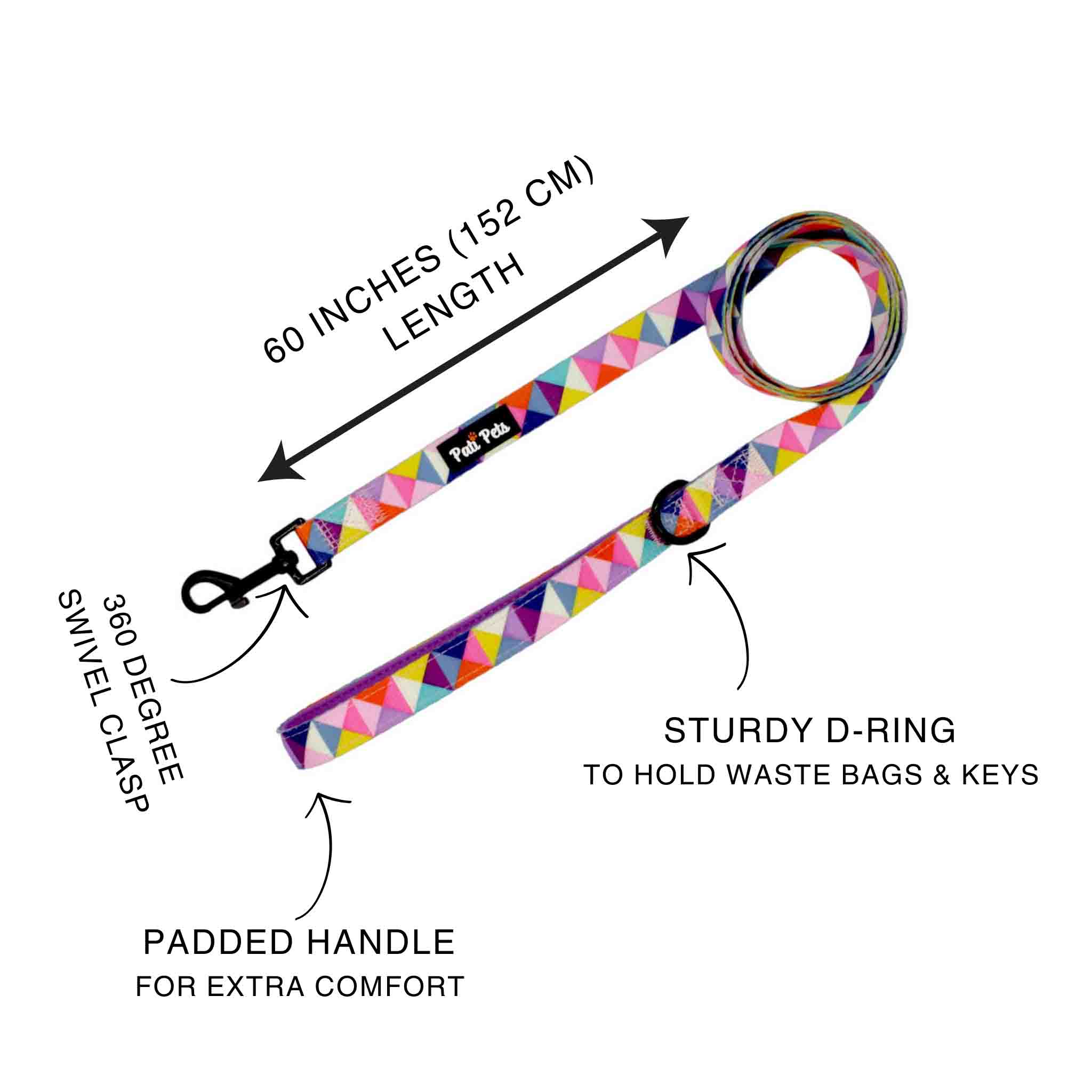 attachable dog leash colourful geometric triangles