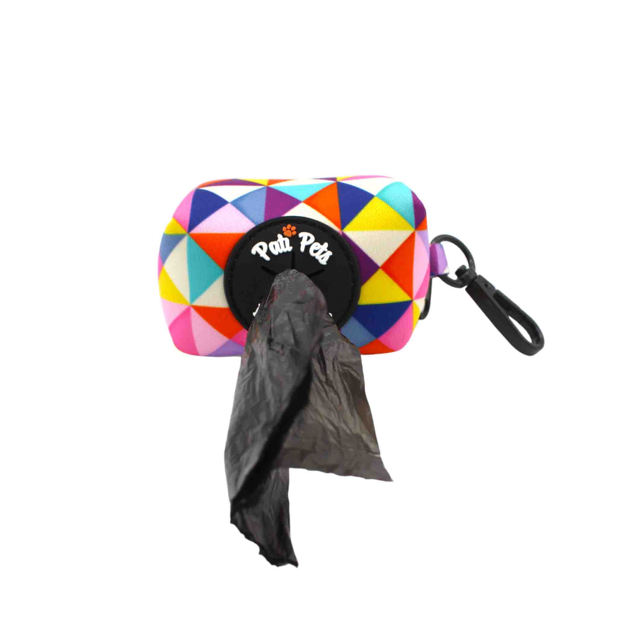 attachable dog waste bag holder colourful geometric triangles