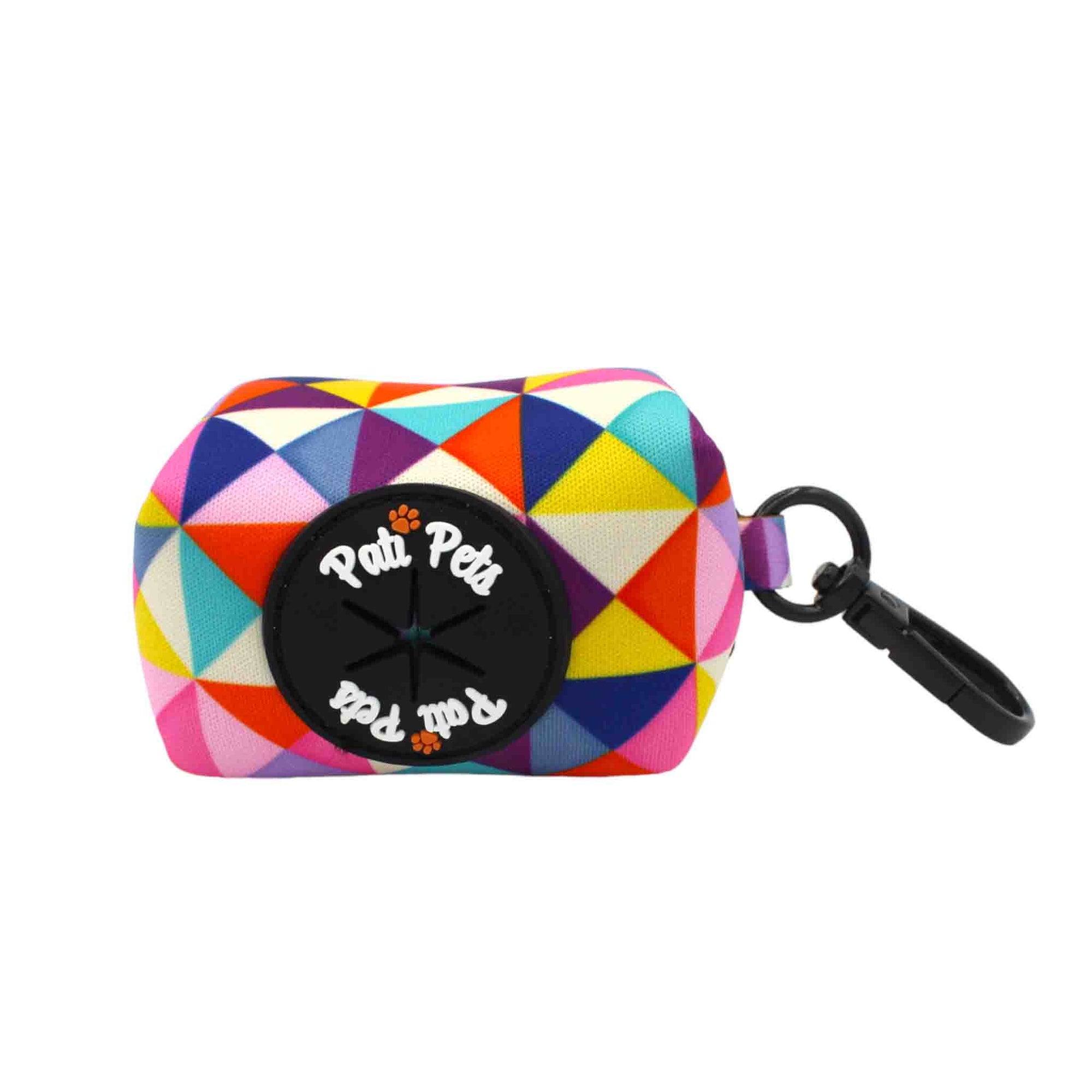 attachable dog waste bag holder colourful geometric triangles