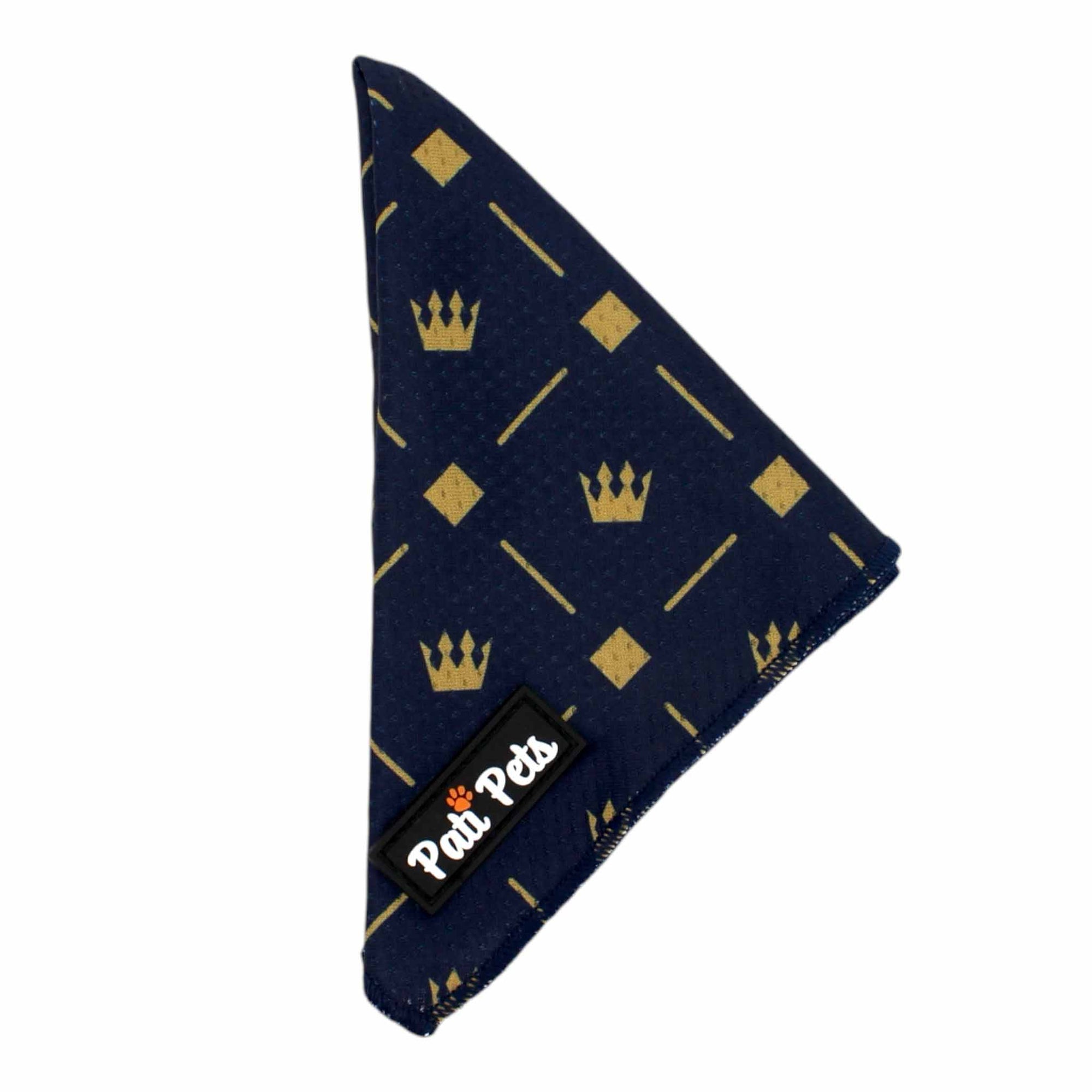 adjustable dog bandana midnight blue and beige with crowns and diamonds