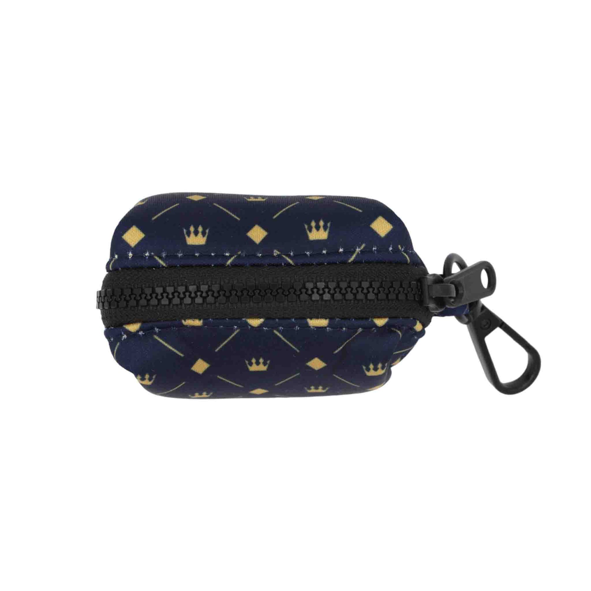  attachable dog waste bag holder midnight blue and beige with crowns and diamonds