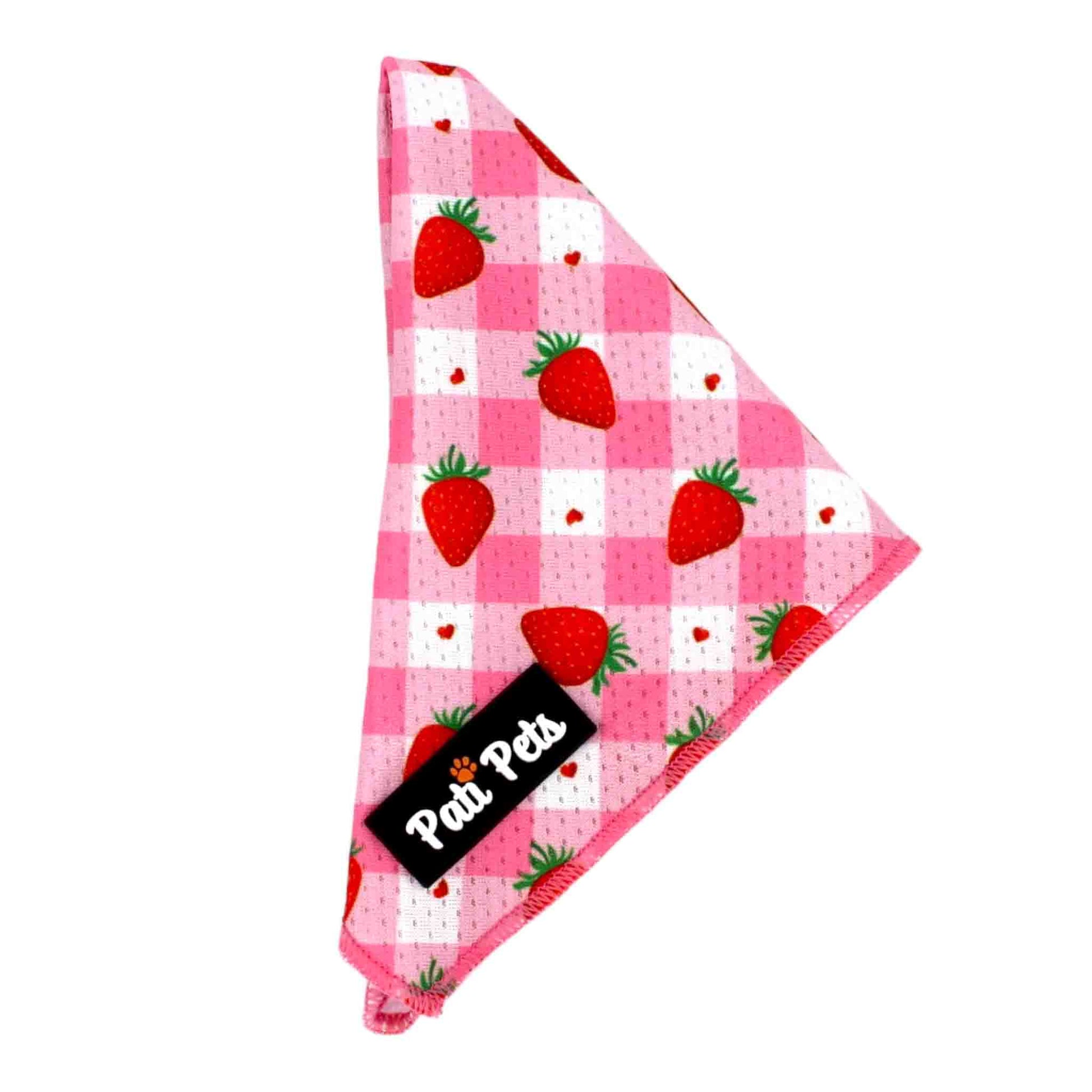 adjustable dog bandana pink and white with strawberries