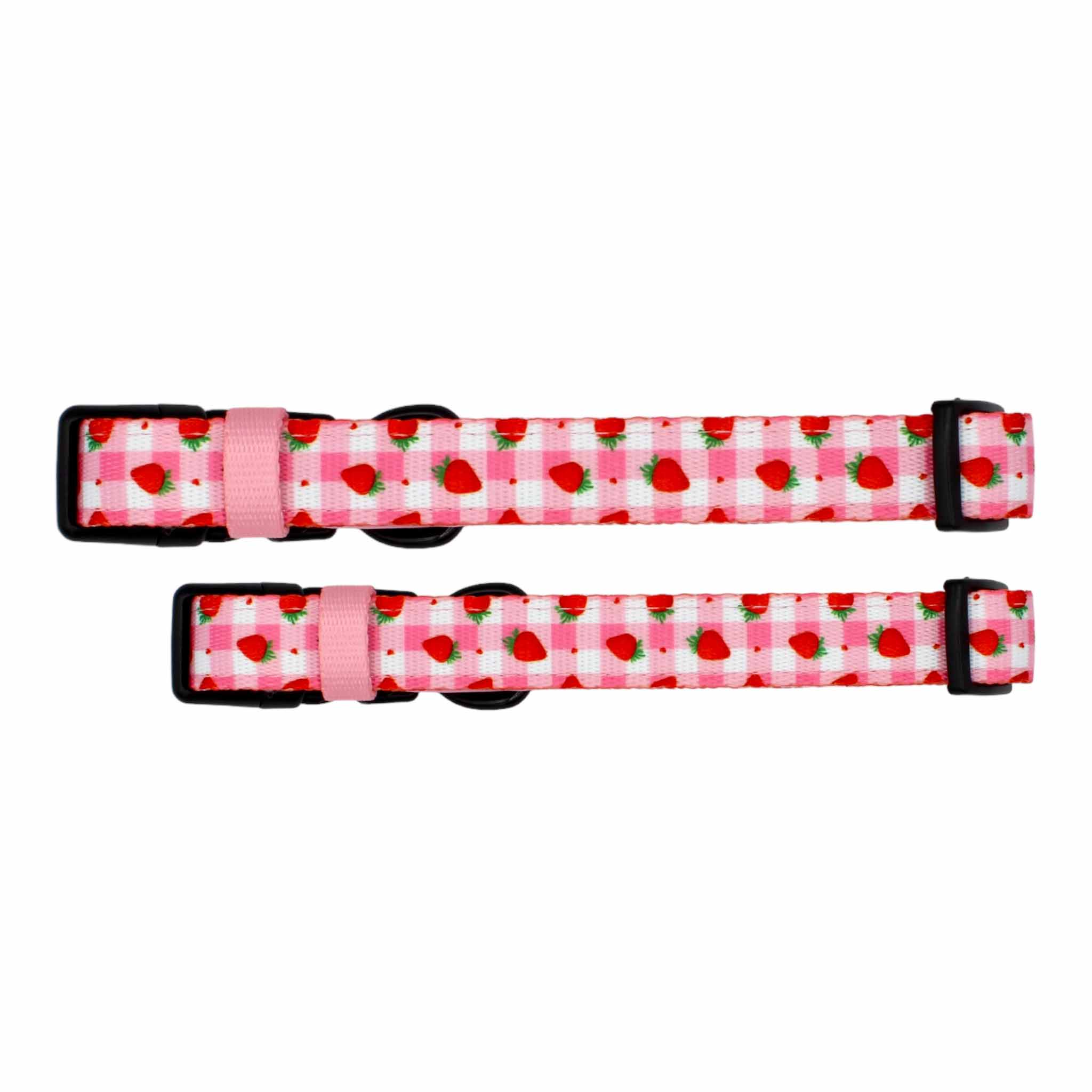 adjustable dog collar pink and white with strawberries