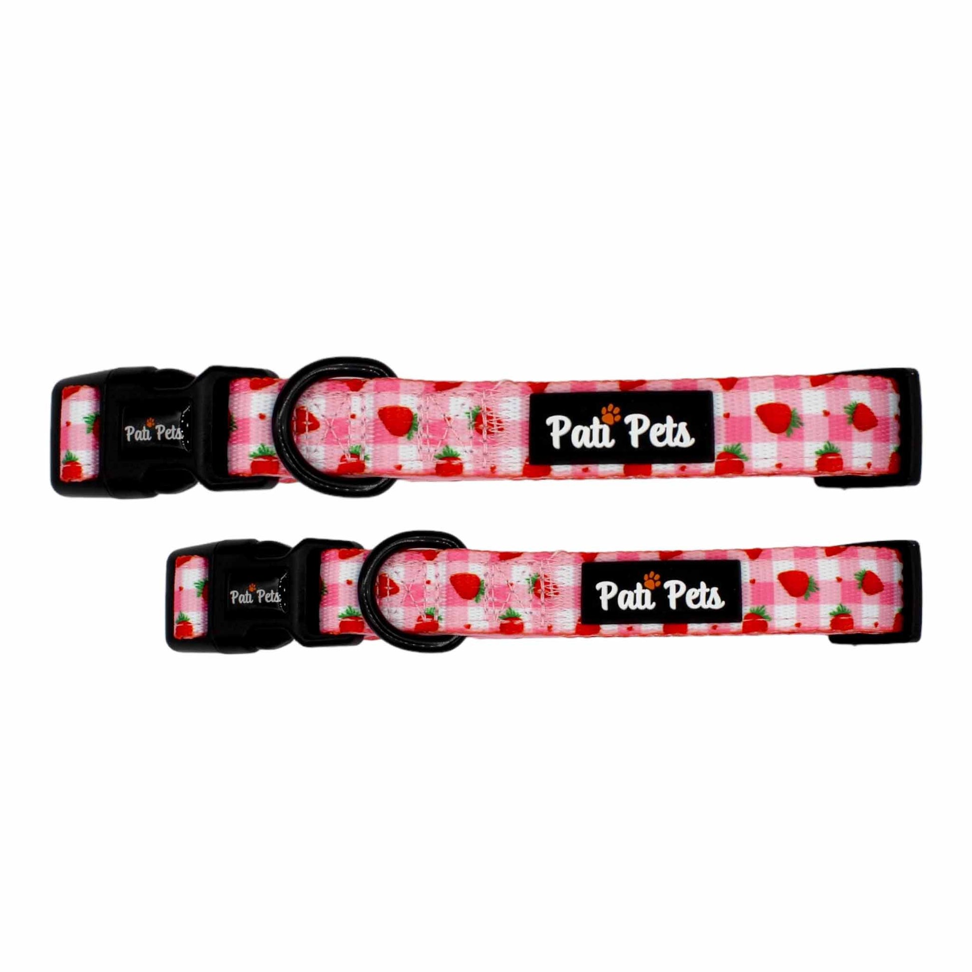 adjustable dog collar pink and white with strawberries