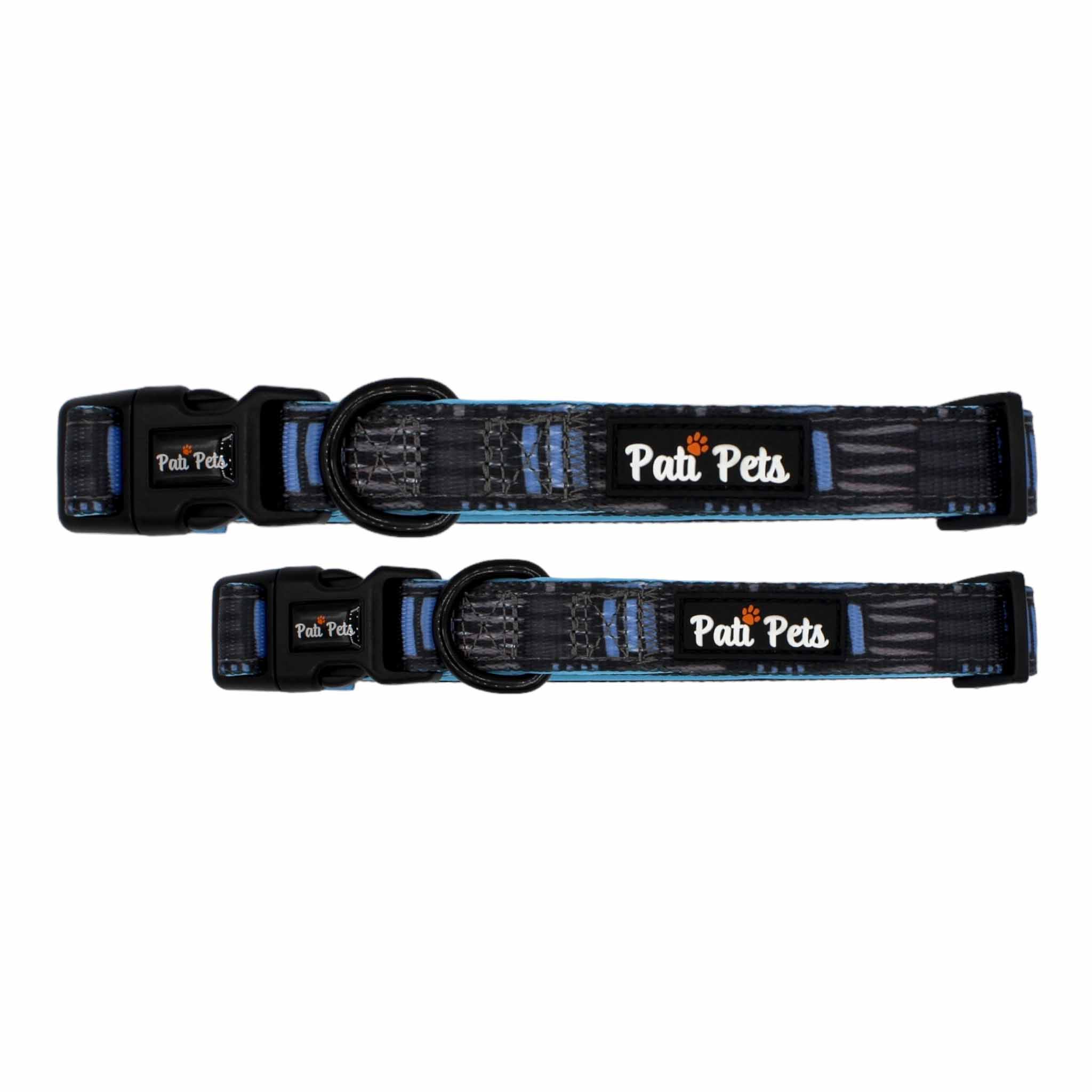 adjustable dog collar blue and grey lines