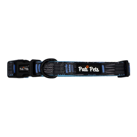 adjustable dog collar blue and grey lines